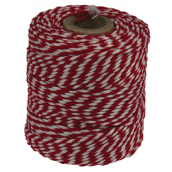 Ficelle de coton, rouge-blanc, bobine de 50 g, environs 45 m