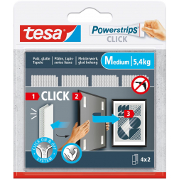 Tesa Powerstrips Click Medium, charge maximum de 1 kg, blister de 2 x 4 pièces