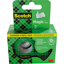Scotch Magic Tape ruban adhésif ft 19 mm x 7,5 m, dérouleur + 3 rouleaux, boîte brochable