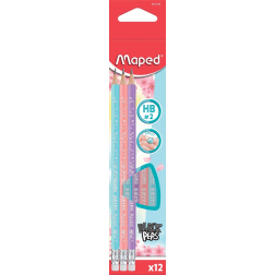 Maped crayon Black'Peps Pastel, avec gomme, étui brochable cartonné de 12 pièces