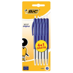 Bic stylo bille M10 Clic largeur de trait 0,4 mm, pointe moyenne, bleu, blister 4 + 1 gratuit