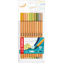 STABILO point 88 fineliner, étui en carton de 10 pièces en couleurs douces assorties