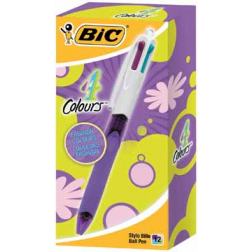 Bic stylo bille 4 Colours Grip Fashion, boîte de 12 pièces