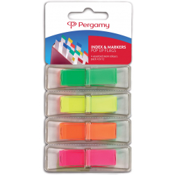 Pergamy index ft 45 x 12 mm, blister de 4 couleurs assorties neon, avec dispenseur