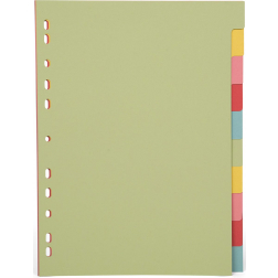Pergamy intercalaires, ft A4, perforation 11 trous, carton, couleurs assorties pastel, 10 onglets