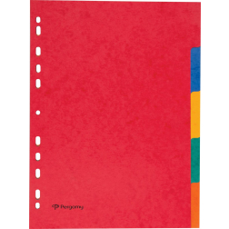 Pergamy intercalaires ft A4, perforation 11 trous, carton solide, couleurs assorties, 5 onglets