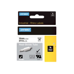 Labeltape Dymo Rhino 18057 krimpkous 19mm x1.5m zwart op wit