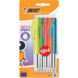 Bic stylo bille M10 Original Ultracolours, blister de 10 + 4 gratuits
