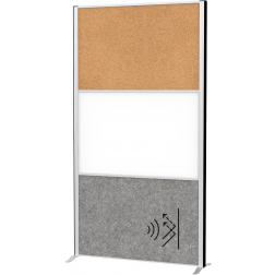MAULconnecto cloison, 1 x tableau blanc, 1 x en liège, 1 x gris foncé, cadre argent, sur pieds