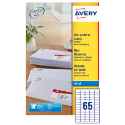 Avery étiquettes blanches QuickDry ft 38,1 x 21,2 mm (l x h), 1.625 pièces, 65 par feuille