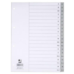Q-CONNECT intercalaires, A4, PP, 4 trous, avec page de garde, jeu de A-Z, 20 onglets, gris