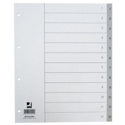 Q-CONNECT intercalaires, A4, PP, 11 trous, avec page de garde, jeu de 1-12, 12 onglets, gris