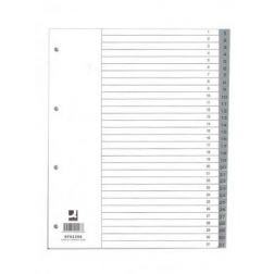 Q-CONNECT intercalaires, A4, PP, 11-gaatspeforatie, avec page de garde, jeu de 1-31, 31 onglets, gris