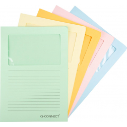 Q-CONNECT pochette coin à fenêtre, 120 g/m², A4, paquet de 100 pièces, couleurs claires assorties