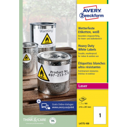 Avery étiquettes ultra-résistantes, ft 210 x 297 mm, blanc, boîte de 100 étiquettes