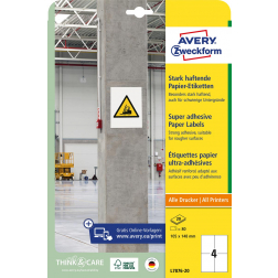 Avery étiquettes en papier adhésives extra fortes, ft 105 x 148 mm, paquet de 80 étiquettes