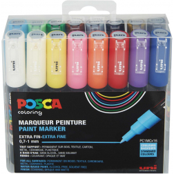 Uni POSCA marqueur peinture PC-1MC, 0,7 - 1 mm, étui de 16 pices en couleurs assorties