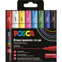 Uni POSCA marqueur peinture PC-1MC, 0,7 - 1 mm, étui de 8 pièces en couleurs de base assorties