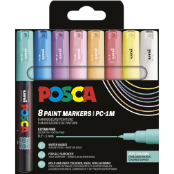 Uni POSCA marqueur peinture PC-1MC, 0,7 -1 mm, étui de 8 pièces en couleurs douces assorties