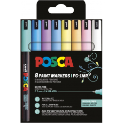 Uni POSCA marqueur peinture PC-1MR, 0,7 mm, étui de 8 pièces en couleurs douces assorties