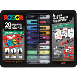 Posca marqueur peinture, boîte en métal de 20 pièces, assorti, dessin Stickers Graffiti