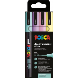 Uni POSCA marqueur peinture PC-3M, 1,5 mm, étui de 4 pièces en couleurs assorties douces