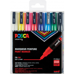 Uni POSCA marqueur peinture PC-3M, 1,5 mm, étui de 8 marqueurs en couleurs de base assorties
