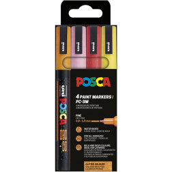 Uni POSCA marqueur peinture PC-3ML, 1,5 mm, pailletté, étui de 4 pièces orange, rose, rouge et jaune