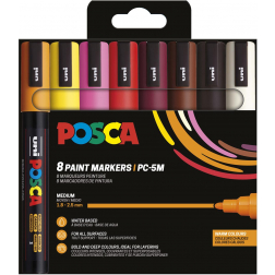 Uni POSCA marqueur peinture PC-5M, 1,8 - 2,5 mm, étui de 8 pièces en couleurs chaud