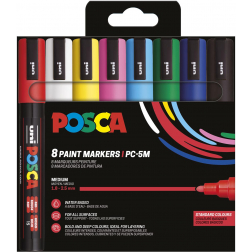Uni POSCA marqueur peinture PC-5M, 1,8 - 2,5 mm, étui de 8 pièces en couleurs de base