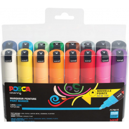 Uni POSCA marqueur peinture PC-7M, 4,5 - 5,5 mm, etui de 16 pièces en couleurs assorties