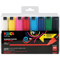 Uni POSCA marqueur peinture PC-7M, 4,5 - 5,5 mm, etui de 8 marqueurs en couleurs basiques assorties