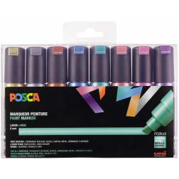 Uni POSCA marqueur peinture PC-8K, 8 mm, étui de 8 pièces en couleurs assorties métalliques