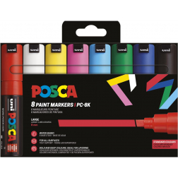 Uni POSCA marqueur peinture PC-8K, 8 mm, étui de 8 pièces en couleurs de base