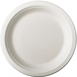 Assiette pure, ronde, blanche, diamètre 18 cm, en canne à sucre, paquet de 50 pièces