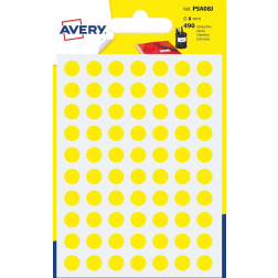 Avery PSA08J etiquettes pastilles rondes, diamètre 8 mm, blister de 490 pièces, jaune