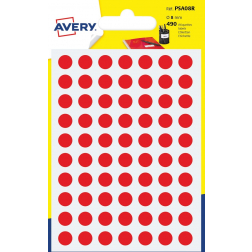 Avery PSA08R etiquettes pastilles rondes, diamètre 8 mm, blister de 490 pièces, rouge