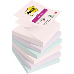 Post-it Super Sticky z-notes Soulful, 90 feuilles, ft 76 x 76 mm, couleurs assorties, paquet de 6 blocs