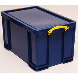 Really Useful Box boîte de rangement 84 litre, bleu foncé avec poignées jaunes