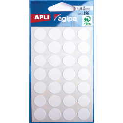 Agipa étiquettes ronds en pochette diamètre 15 mm, blanc, 196 pièces, 28 par feuille