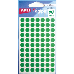 Agipa étiquettes ronds en pochette diamètre 8 mm, vert, 462 pièces, 77 par feuille
