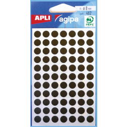 Agipa étiquettes ronds en pochette diamètre 8 mm, noir, 462 pièces, 77 par feuille