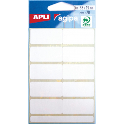 Agipa étiquettes blanches en pochette ft 19 x 38 mm (l x h), 70 pièces, 10 par feuille