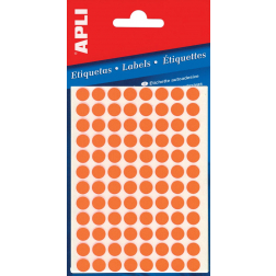 Apli étiquettes rondes en pochette diamètre 8 mm, orange fluo, 288 pièces, 96 par feuille (2080)