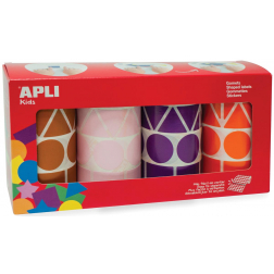 Apli Kids gommettes XL, 4 rouleaux, formes et couleurs assorties (brun, rose, violet et orange)