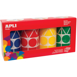 Apli Kids gommettes XL, 4 rouleaux, formes et couleurs assorties (bleu, rouge, jaune et vert)