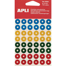 Apli oeillets de renforcement couleurs assorties, pochette de 144 pièces