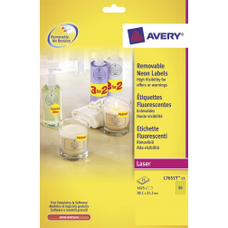 Avery étiquettes néon amovibles ft 38,1 x 21,2 mm (l x h), boîte de 25 feuilles, 1625 pièces, jaune néon