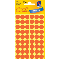 Avery Etiquettes diamètre: 12 mm, 270 étiquettes total, 54 étiquettes par feuille, couleur: rouge