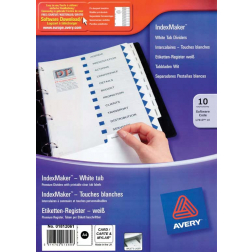 Avery IndexMaker intercalaires en carton avec pages de garde et index, ft A4, 10 onglets, blanc
